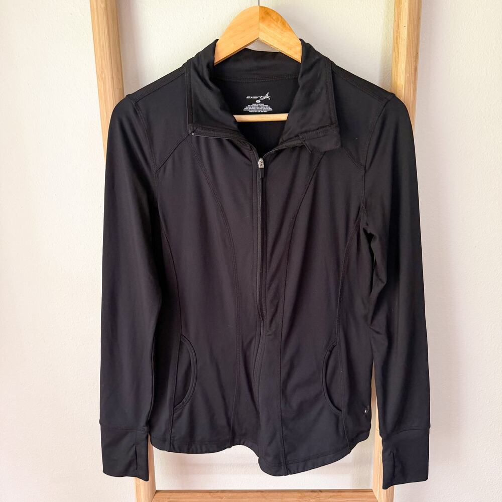 Exertek Black Full Zip Athletic Jacket Thumbhole Stretch Activewear Small